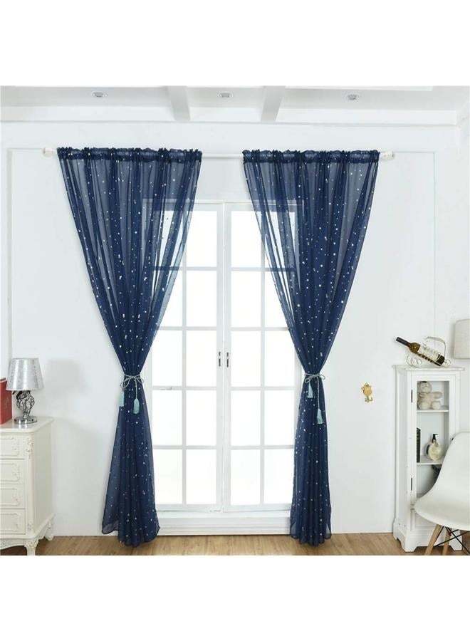 Sheer Long Voile Window Curtain Panels Shiny Star Print Sheer 100 X 270cm. Bedroom Living Room( 2 Panels)  - Image 3