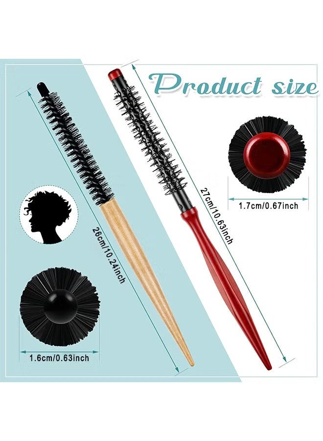 2PCS Small Round Hair Brush Mini Round Wood Brush Roller Hair Combs Nylon Bristles Hair Brushes Hairdressing Brushes For Blow Drying Curly Hair Styling Bangs Lifting Beard Care - Image 2