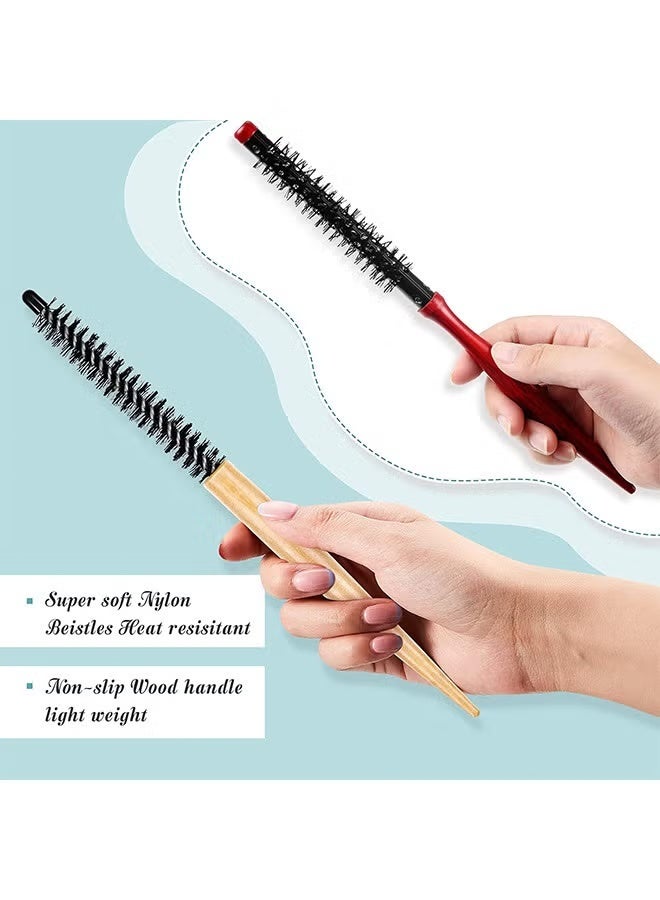 2PCS Small Round Hair Brush Mini Round Wood Brush Roller Hair Combs Nylon Bristles Hair Brushes Hairdressing Brushes For Blow Drying Curly Hair Styling Bangs Lifting Beard Care - Image 4