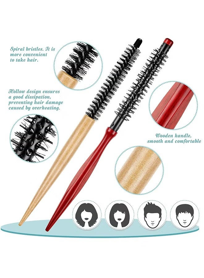 2PCS Small Round Hair Brush Mini Round Wood Brush Roller Hair Combs Nylon Bristles Hair Brushes Hairdressing Brushes For Blow Drying Curly Hair Styling Bangs Lifting Beard Care - Image 3