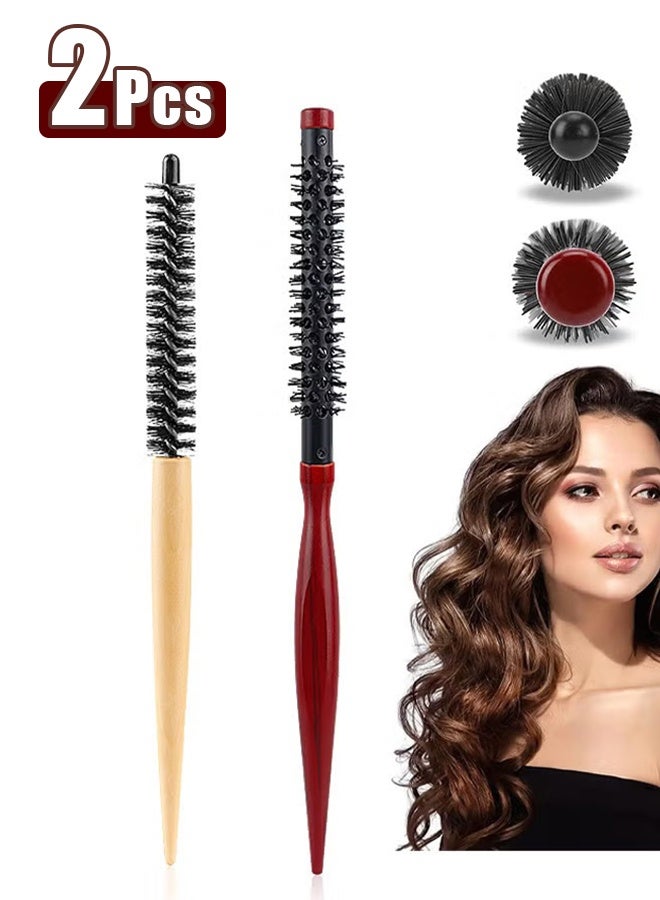 2PCS Small Round Hair Brush Mini Round Wood Brush Roller Hair Combs Nylon Bristles Hair Brushes Hairdressing Brushes For Blow Drying Curly Hair Styling Bangs Lifting Beard Care - Image 1