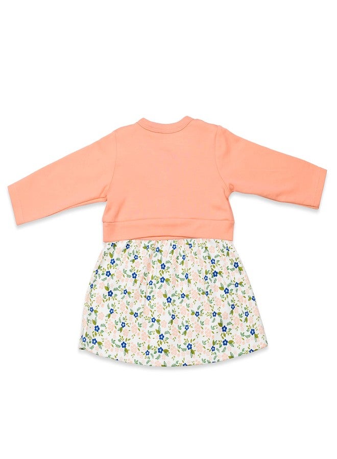 beetot Baby Girls Dress for New Born, Interlock Cotton Fabric, Frock Pattern (6-12 Months, Light Orange) - Image 2