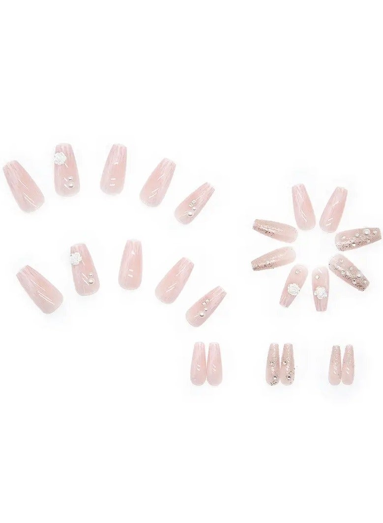 ORiTi 24 قطعة أظافر صناعية فن الأظافر لاصق، أظافر لامعة متدرجة لاصقة، لاصقات ماسية مزيفة من الكاميليا، لامعة مانكير - Image 4