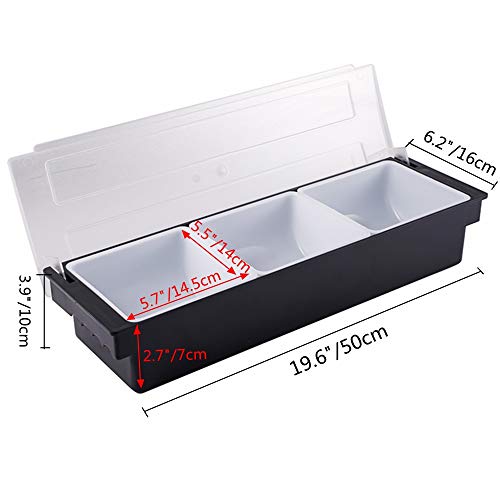 FEOOWV Fruit Veggie Condiment Caddy with Lid, 3 Compartment Plastic Dispenser Tray for Catering Dips Toppings, Serving Taco, Ice Cream, Fruit, & Salad Bar Garnish Organizer for Restaurant Supplies - Image 2