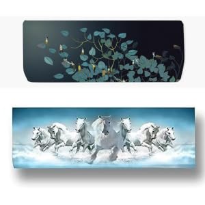 SHREESHANN Printed Color Air Conditioning Dust Cover Waterproof Folding AC Covers for Split for 1.5 ton Indoor Unit (Pack Of 2) (7 Horses & Thinking Works) - Image 1