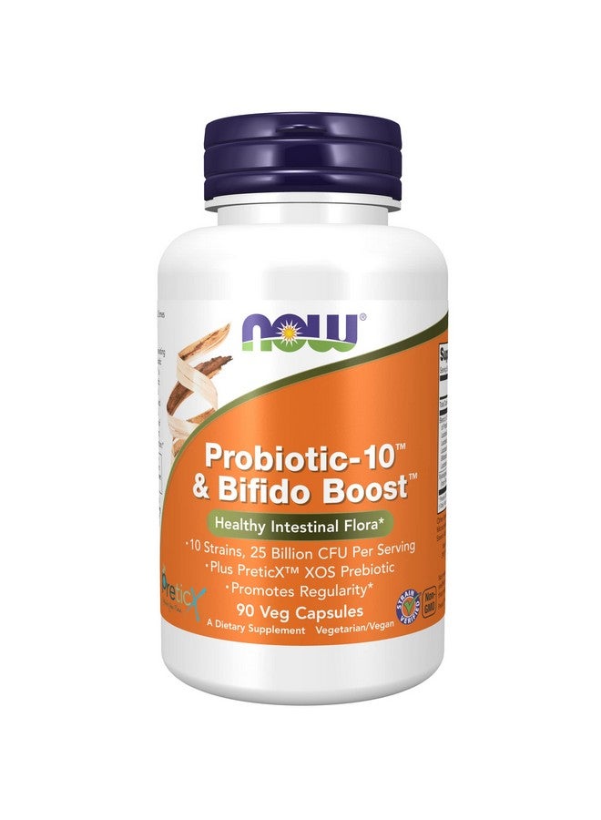 now Supplements Probiotic10™ & Bifido Boost™ With 10 Strains 25 Billion Cfu Per Serving Plus Preticx™ Xos Prebiotic 90 Veg Capsules - Image 1