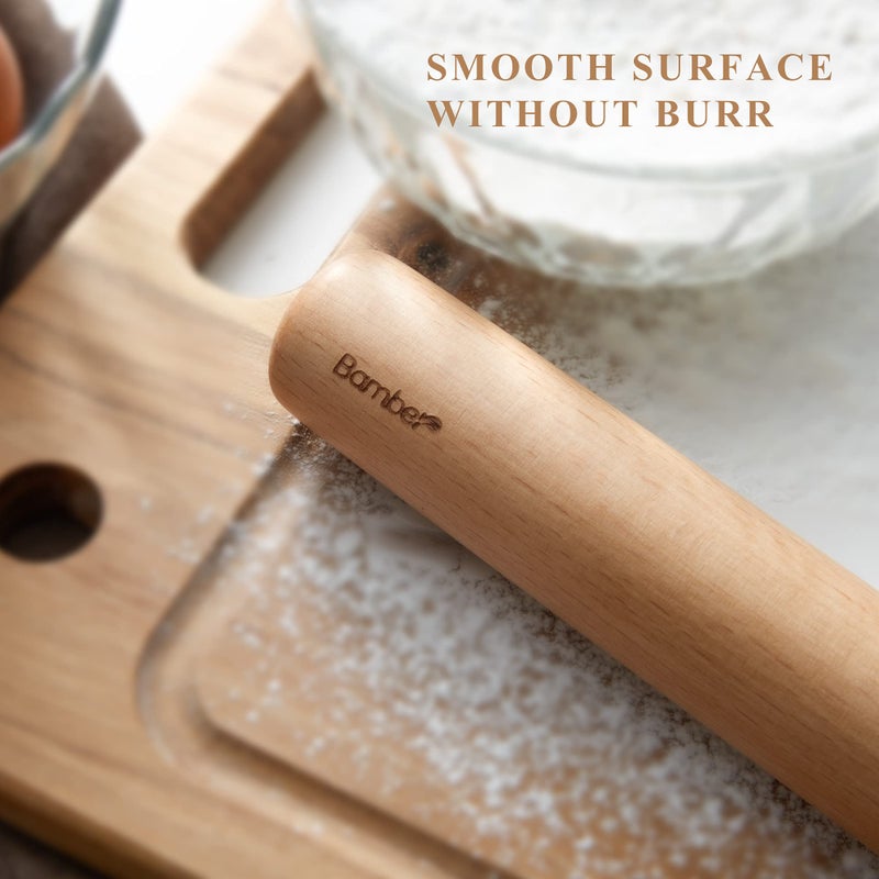 Bamber Wood Rolling Pin for Baking Wooden Rolling Dowel Stick Dough Roller for Cookie Dumpling Pastry Pizza Tortilla, 15'' by 1.5'' - Image 5