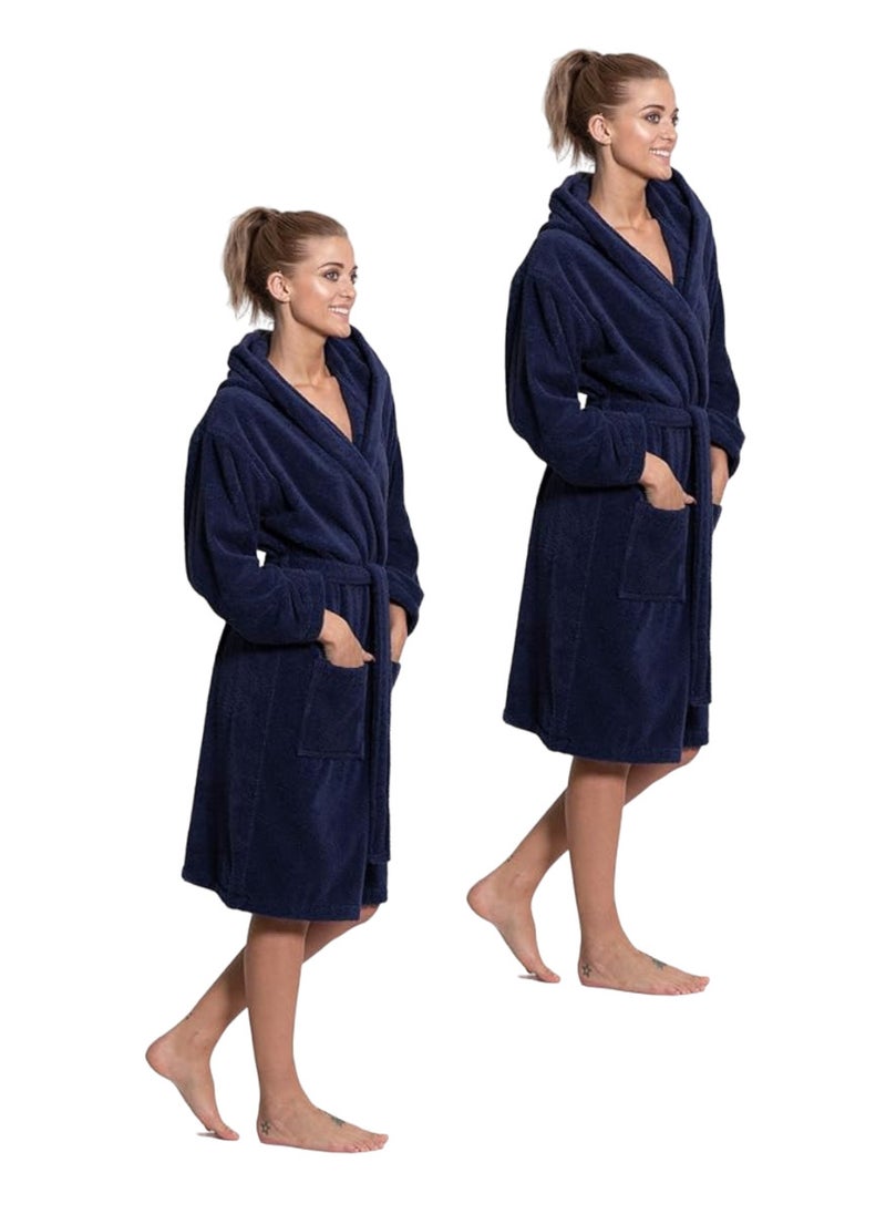White Rose 2 Pieces Navy Blue Color Terry COTTON ROBE UNISEX Bathrobe Small size  - Image 1