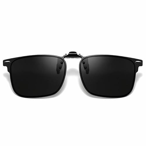 GLEXAL Polarized Flip-Up Clip-On Sunglasses for Prescription Glasses, UV400 Anti-Glare Fit-Over Shades, Secure Spring Clip, Lightweight Square Design - Image 1