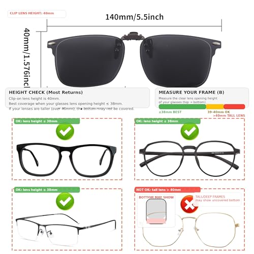 GLEXAL Polarized Flip-Up Clip-On Sunglasses for Prescription Glasses, UV400 Anti-Glare Fit-Over Shades, Secure Spring Clip, Lightweight Square Design - Image 2