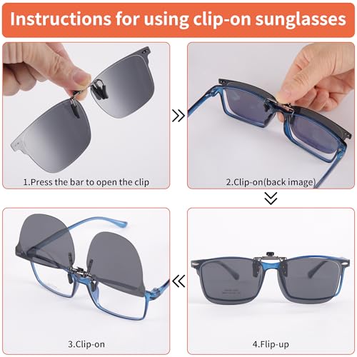 GLEXAL Polarized Flip-Up Clip-On Sunglasses for Prescription Glasses, UV400 Anti-Glare Fit-Over Shades, Secure Spring Clip, Lightweight Square Design - Image 4
