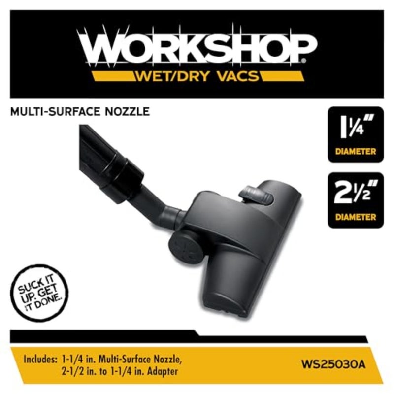 Workshop Wet/Dry Vacuum Carpet and Hard Floor Nozzle, Black ABS Plastic, Multi-Surface Cleaning, Fits 1-1/4-in. and 2-1/2-in. Wands, Durable and Versatile - Image 2