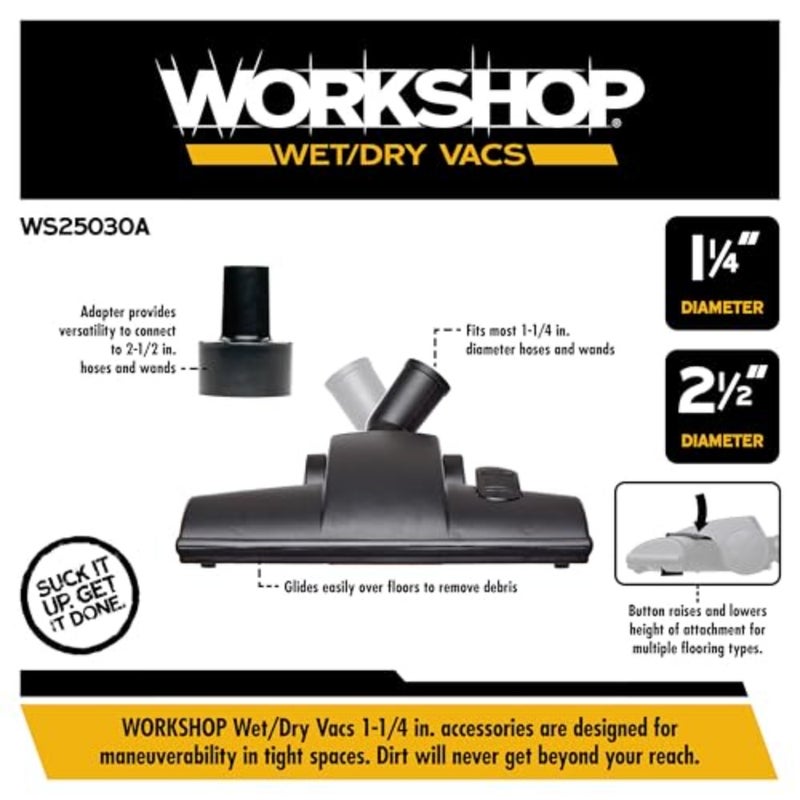 Workshop Wet/Dry Vacuum Carpet and Hard Floor Nozzle, Black ABS Plastic, Multi-Surface Cleaning, Fits 1-1/4-in. and 2-1/2-in. Wands, Durable and Versatile - Image 3