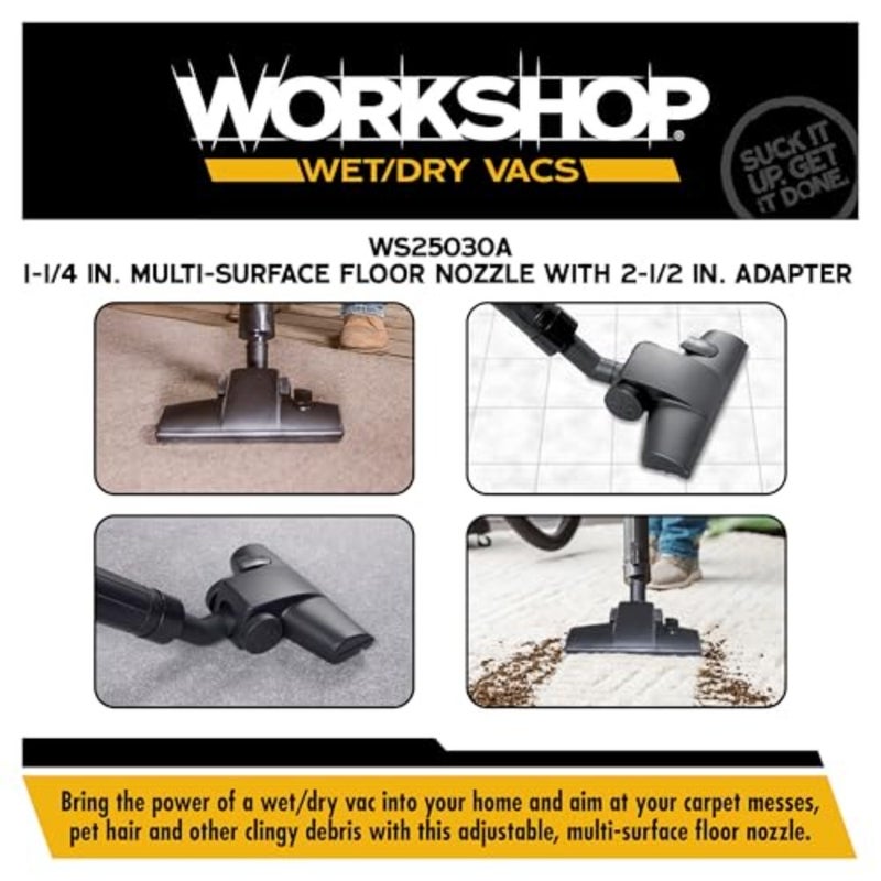 Workshop Wet/Dry Vacuum Carpet and Hard Floor Nozzle, Black ABS Plastic, Multi-Surface Cleaning, Fits 1-1/4-in. and 2-1/2-in. Wands, Durable and Versatile - Image 4