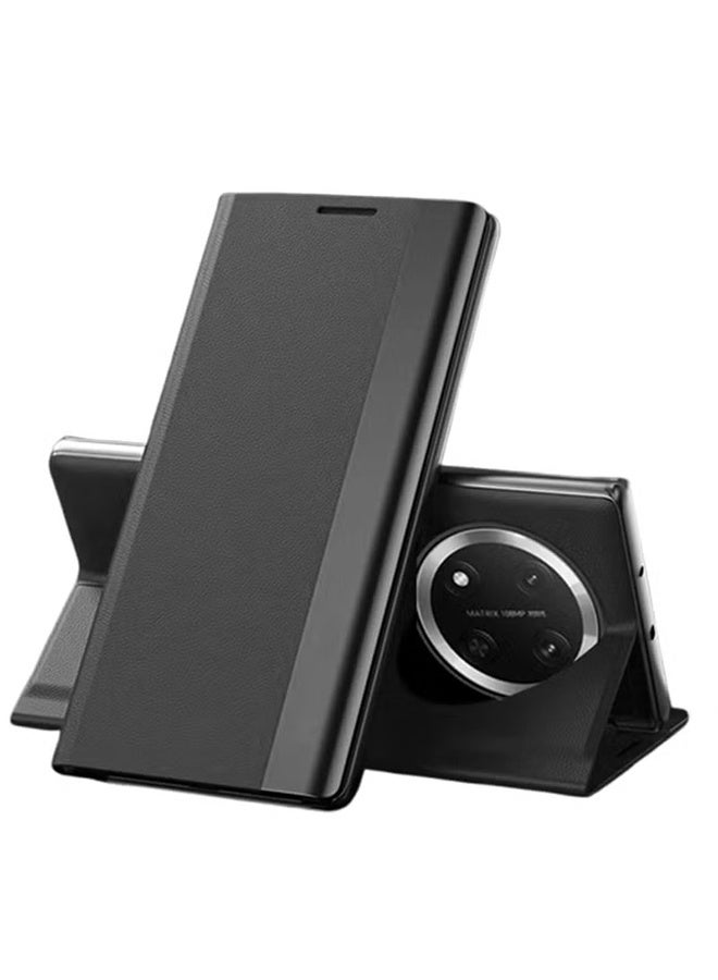 For Honor X9c Flip Case, Slim Design, Full Body Protection, Magnetic Stand, View Window, Black - Image 1