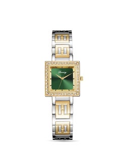 Gold silver bracelet with green dial