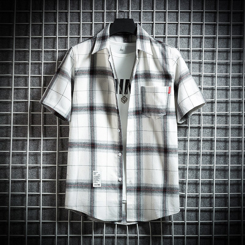 Youth Plaid Short-Sleeved Shirt Boys Casual Trendy Shirt Jacket Student Handsome T-Shirt - Image 2