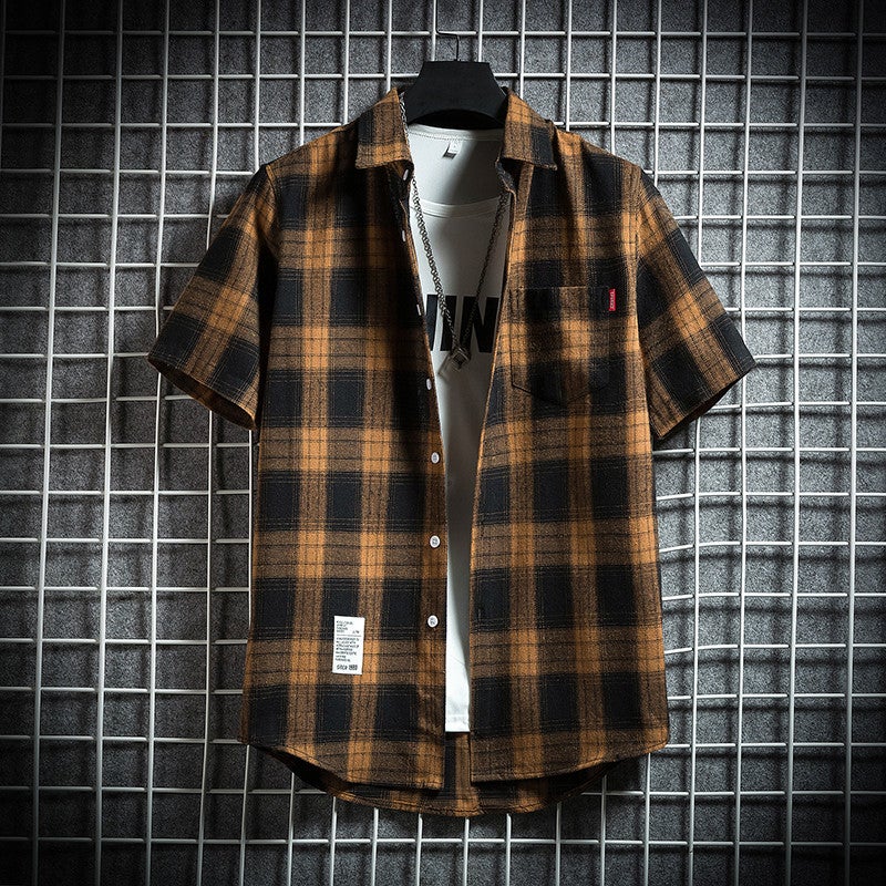 Youth Plaid Short-Sleeved Shirt Boys Casual Trendy Shirt Jacket Student Handsome T-Shirt - Image 5