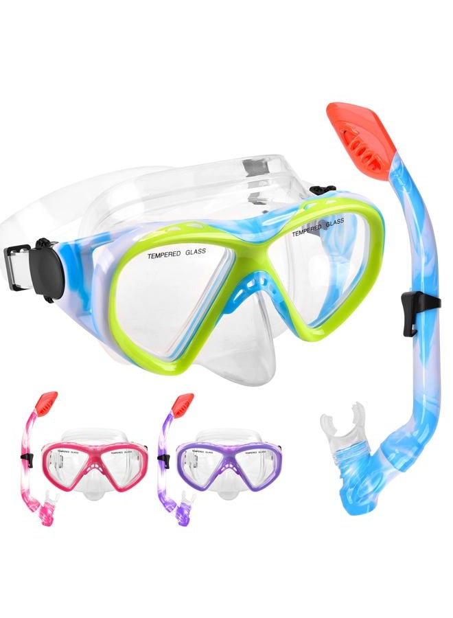 ACQCES Kids Snorkel Set Dry Top Snorkeling Gear for Kids Youth Boys Girls Junior Age 5-15,Tempered Glass Swimming Diving Mask and Snorkel Set 180 Degree Panoramic View (Blue) - Image 1