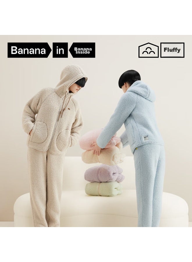 Bananain Jiaonei Yibo's Choice] Fluffy 506h Lambswool Pajamas, Women's Loungewear, Hooded Couple Set, Autumn And Winter Season - Image 2