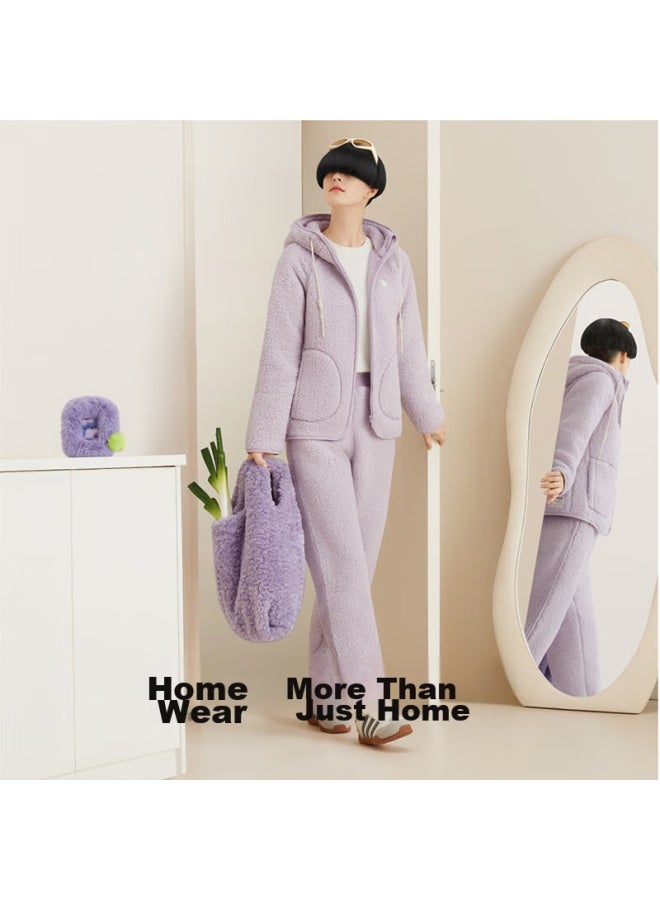 Bananain Jiaonei Yibo's Choice] Fluffy 506h Lambswool Pajamas, Women's Loungewear, Hooded Couple Set, Autumn And Winter Season - Image 5