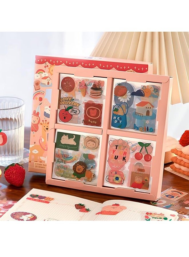 مجموعة ملصقات كاواي من ١٠٠ ورقة، ملصقات كرتونية لطيفة، ملصقات شفافة لتزيين أغطية الهواتف، وأجهزة الكمبيوتر المحمولة، وألبومات الأعمال الفنية، ودفاتر الملاحظات، ودفاتر القصاصات. - Image 1