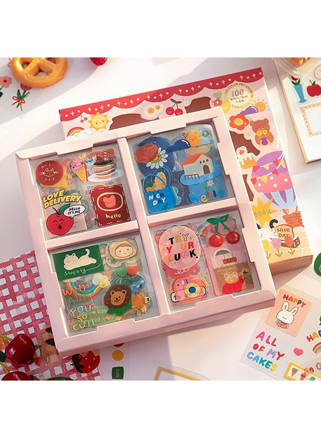 مجموعة ملصقات كاواي من ١٠٠ ورقة، ملصقات كرتونية لطيفة، ملصقات شفافة لتزيين أغطية الهواتف، وأجهزة الكمبيوتر المحمولة، وألبومات الأعمال الفنية، ودفاتر الملاحظات، ودفاتر القصاصات. - Image 2