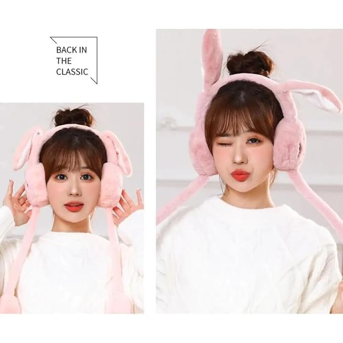 Krystle Winter Super Warm Fluffy Earmuffs | 3D Kitty Ears Faux Fur Plush Ear Warmers for Boys & Girls (Ear Moving) (Dark Pink) - Image 3