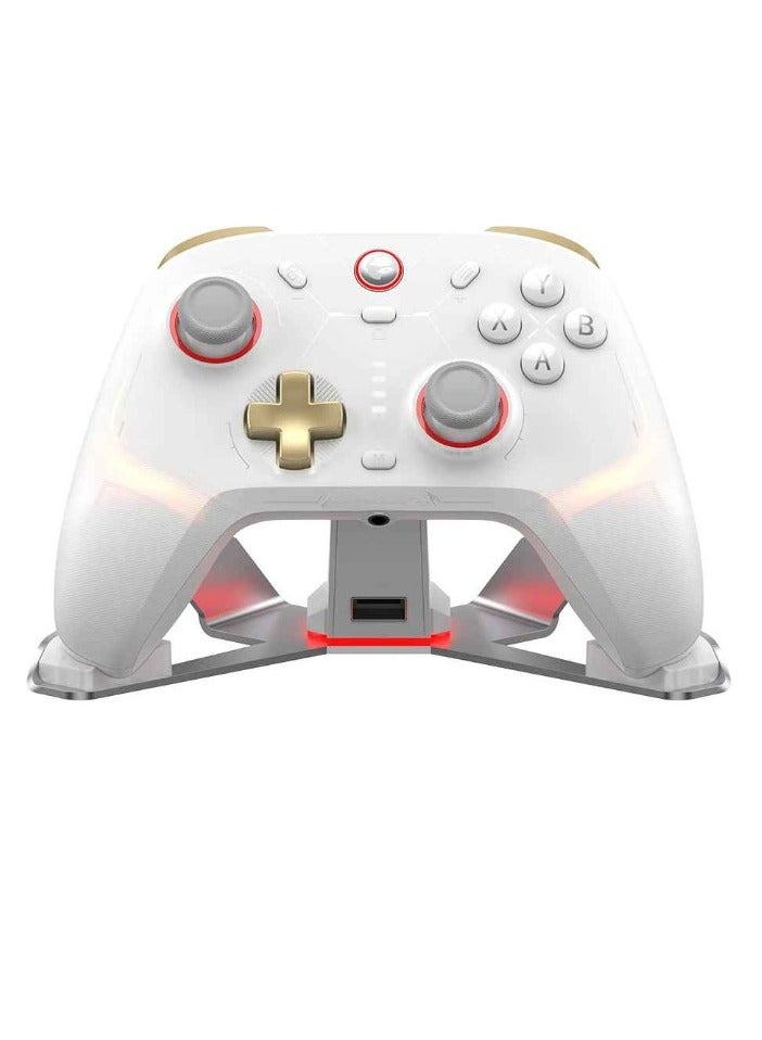 Wireless Controller, Lightweight Portable PC Game Controller, RGB Lightning Durable Bluetooth Joystick, Easy To Use Gamepad With Hall Effect For Windows Console, (1pc, White With Stand)  - Image 1