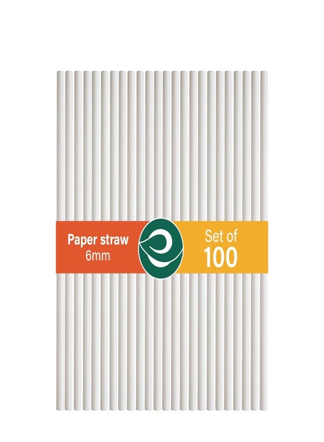 ECO SOUL [6 mm, 100 Count] Biodegradable Paper Straws | Eco-Friendly Compostable Sustainable Disposable Drinking Straws | Cocktail Cold Drink Juice Non-Bendable White Straws (Regular) - Image 1