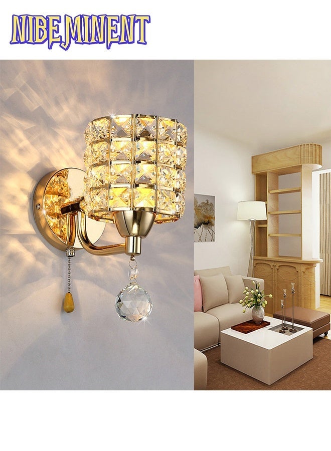 NIBEMINENT Modern Luxury Gold Crystal Wall Light, Hardwired Lights Standard E27 Socket Decorative Light Fixture for Bedroom, Living Room, Hallway - Bulbs NOT Included Professional Installation Required - Image 2