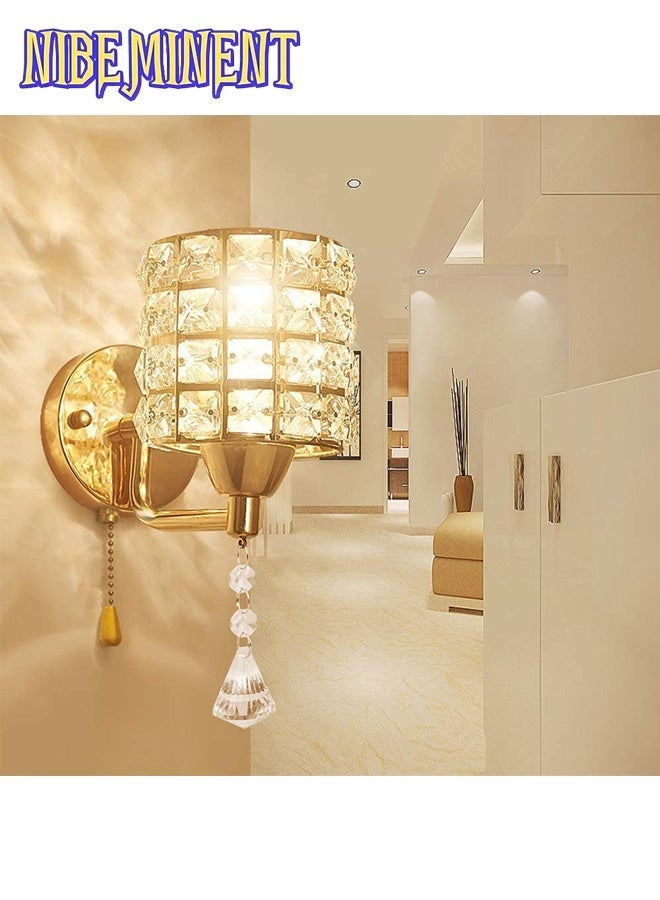 NIBEMINENT Modern Luxury Gold Crystal Wall Light, Hardwired Lights Standard E27 Socket Decorative Light Fixture for Bedroom, Living Room, Hallway - Bulbs NOT Included Professional Installation Required - Image 4