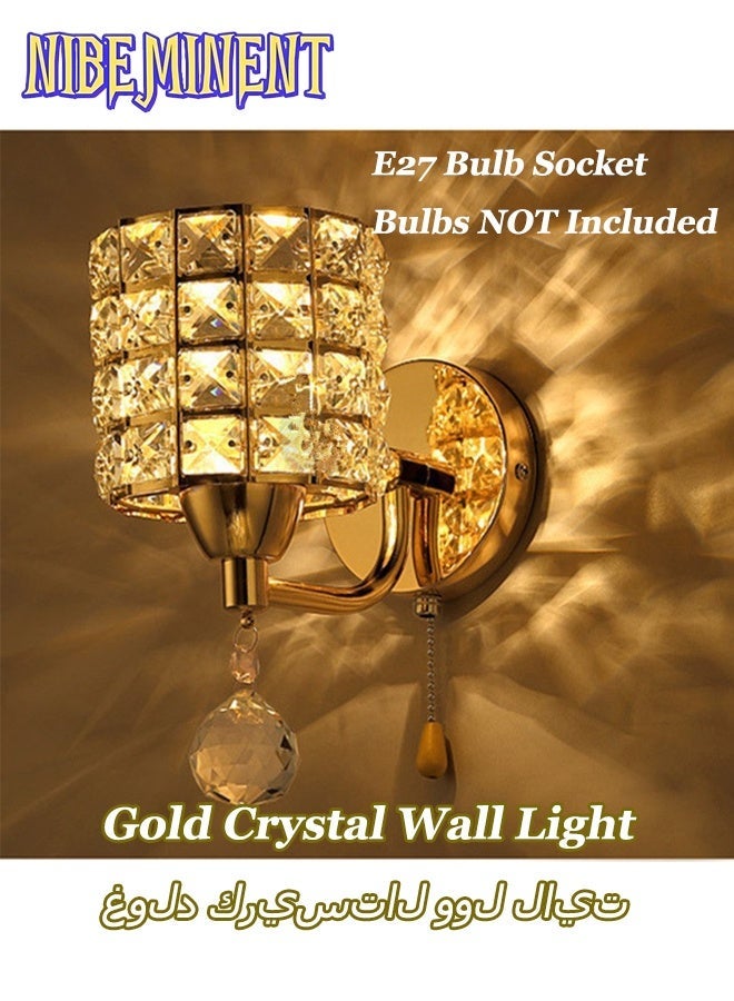 NIBEMINENT Modern Luxury Gold Crystal Wall Light, Hardwired Lights Standard E27 Socket Decorative Light Fixture for Bedroom, Living Room, Hallway - Bulbs NOT Included Professional Installation Required - Image 1