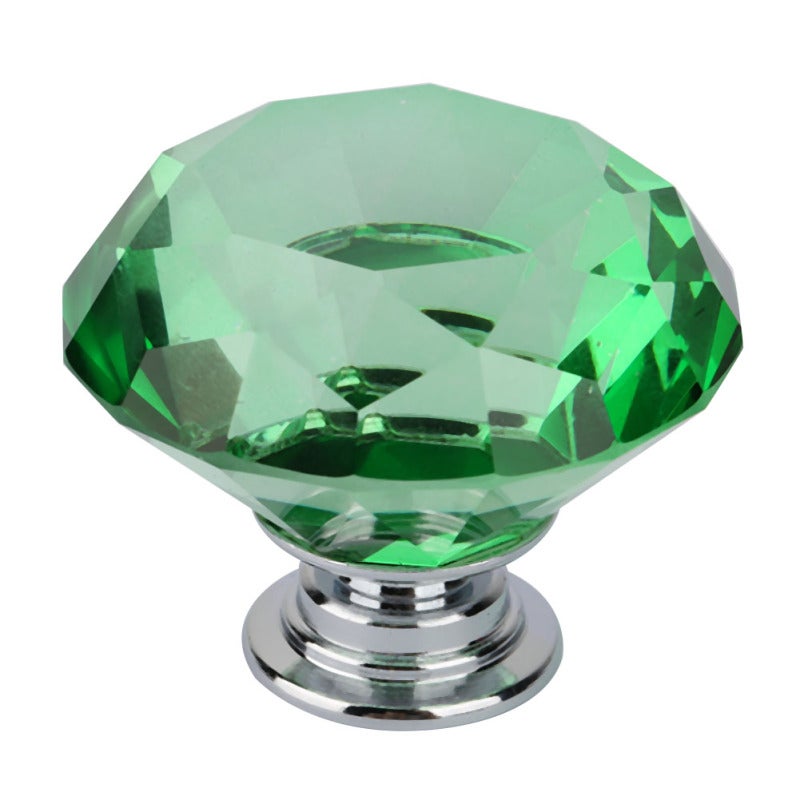 Crystal Glass Knob 40mm Green Chrome-Plated Surface - Long Service Life Easy Install Diamond Shape Knob for Furniture Doors Wooden Boxes Gift Boxes - Image 3