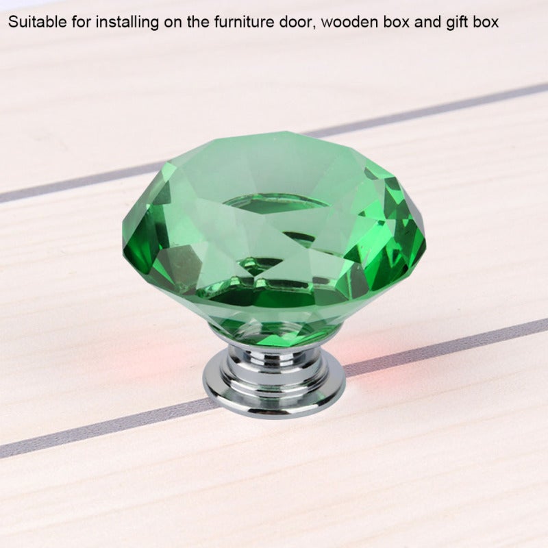 Crystal Glass Knob 40mm Green Chrome-Plated Surface - Long Service Life Easy Install Diamond Shape Knob for Furniture Doors Wooden Boxes Gift Boxes - Image 4