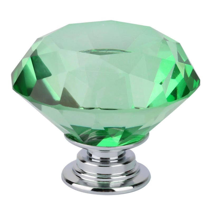 Crystal Glass Knob 40mm Green Chrome-Plated Surface - Long Service Life Easy Install Diamond Shape Knob for Furniture Doors Wooden Boxes Gift Boxes - Image 2
