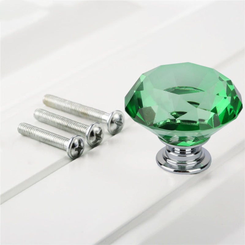 Crystal Glass Knob 40mm Green Chrome-Plated Surface - Long Service Life Easy Install Diamond Shape Knob for Furniture Doors Wooden Boxes Gift Boxes - Image 1
