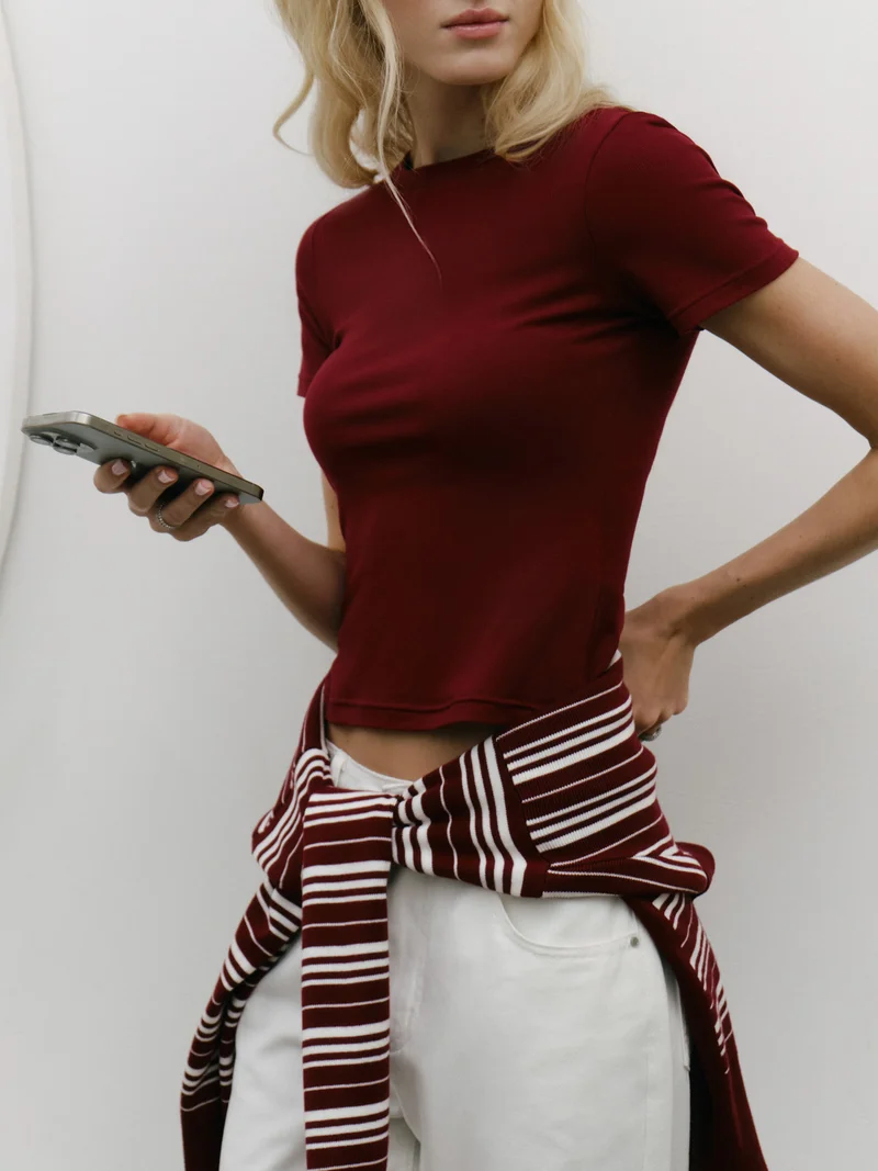 Lichi Cropped fitted jersey T-shirt