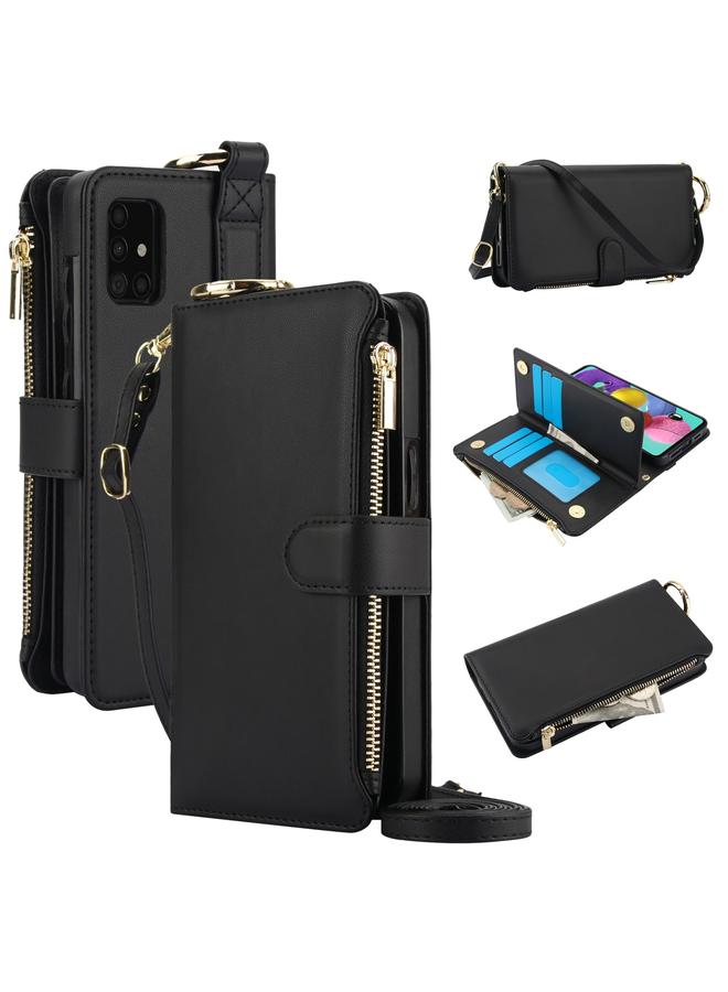 اس-توب جراب هاتف Samsung Galaxy A71 4G Crossbody Ring متعدد الوظائف محفظة جلدية - Image 1