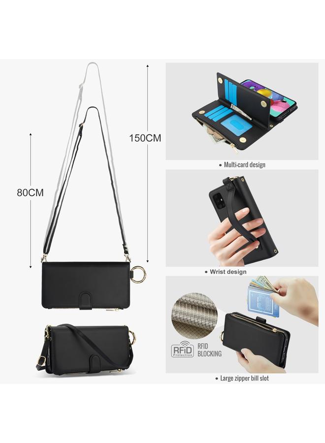 اس-توب جراب هاتف Samsung Galaxy A71 4G Crossbody Ring متعدد الوظائف محفظة جلدية - Image 3