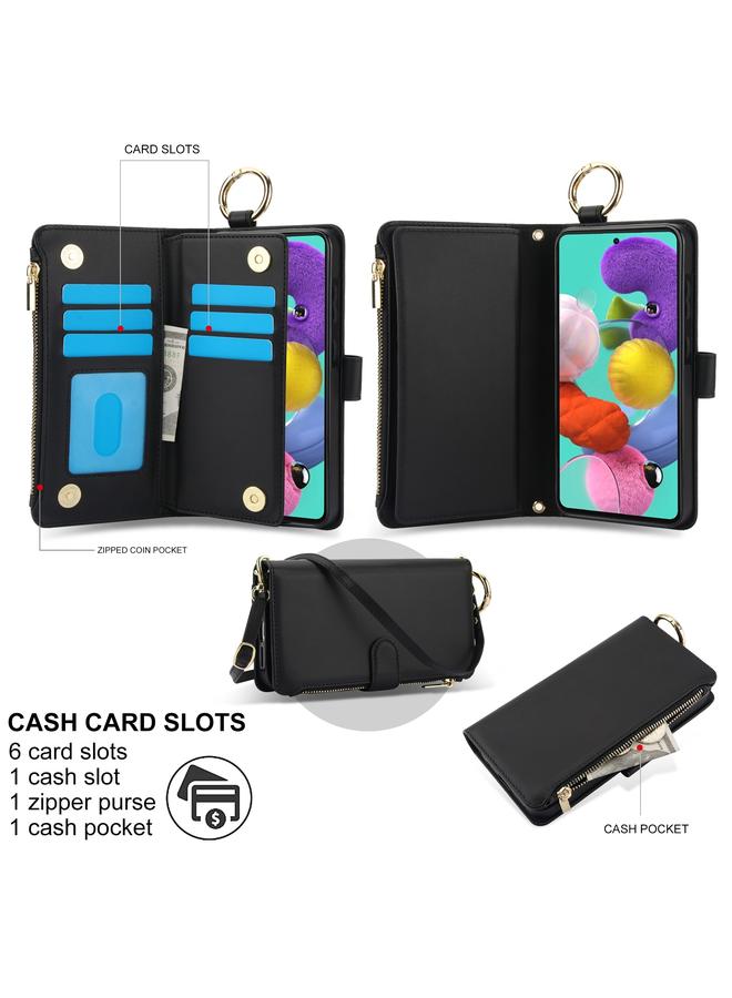 اس-توب جراب هاتف Samsung Galaxy A71 4G Crossbody Ring متعدد الوظائف محفظة جلدية - Image 2