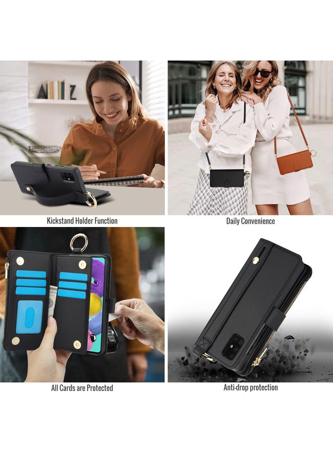 اس-توب جراب هاتف Samsung Galaxy A71 4G Crossbody Ring متعدد الوظائف محفظة جلدية - Image 4