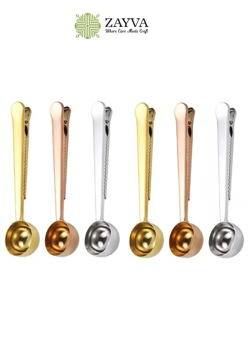 ZAYVA 6-Piece Coffee Accessories Set: 2-in-1 Stainless Steel Measuring Spoon with Sealing Clips, Long Handle Coffee Spoon & Bag Clips for Coffee, Tea, Milk Powder, Oatmeal - Image 1