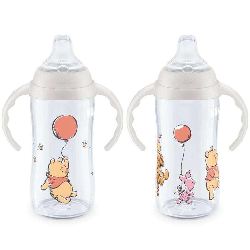 NUK Learner Cup, 10 Oz, Pack of 2, Pooh Bear â€“ Soft Spout, Easy-Grip Handles, BPA Free, Spill Proof Transition Sippy Cup - Image 1