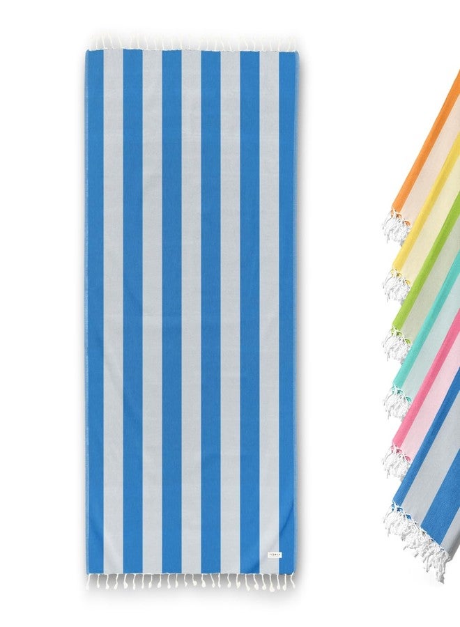FESHKA Cabana Stripe Beach Towel - Turkish Towel, Sand Free, Quick Dry, Lightweight Organic Cotton Peshtemal, 37x67 Oversized Striped Towel for Beach, Pool, Bath & Gym (Blue) - Image 1