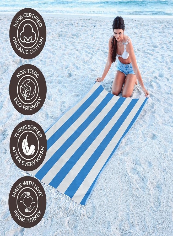 FESHKA Cabana Stripe Beach Towel - Turkish Towel, Sand Free, Quick Dry, Lightweight Organic Cotton Peshtemal, 37x67 Oversized Striped Towel for Beach, Pool, Bath & Gym (Blue) - Image 4