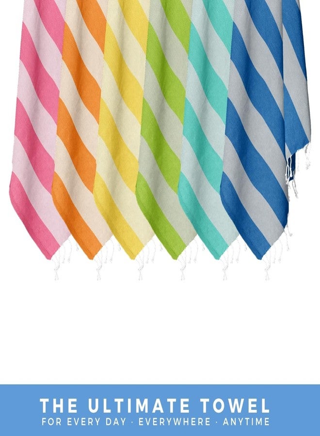 FESHKA Cabana Stripe Beach Towel - Turkish Towel, Sand Free, Quick Dry, Lightweight Organic Cotton Peshtemal, 37x67 Oversized Striped Towel for Beach, Pool, Bath & Gym (Blue) - Image 3
