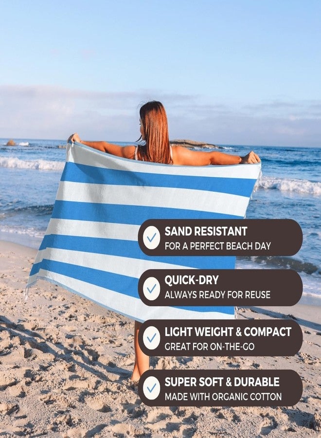 FESHKA Cabana Stripe Beach Towel - Turkish Towel, Sand Free, Quick Dry, Lightweight Organic Cotton Peshtemal, 37x67 Oversized Striped Towel for Beach, Pool, Bath & Gym (Blue) - Image 2