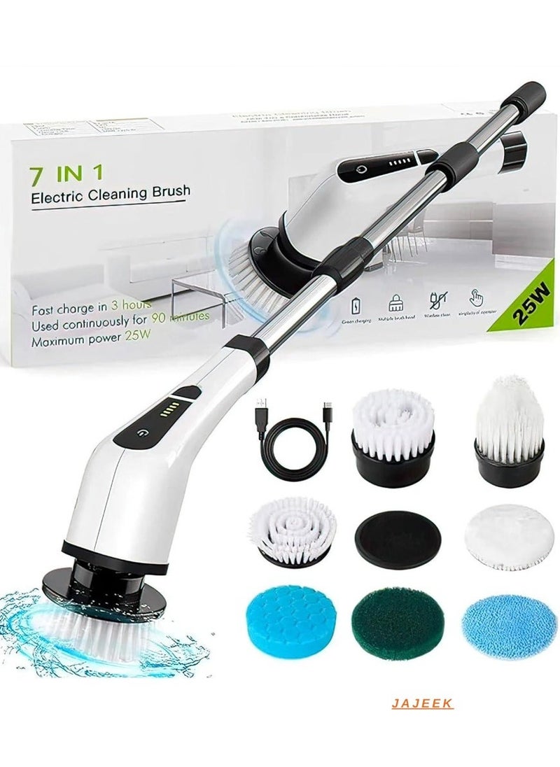 JAJEEK Electric Spin Scrubber – 8 Replaceable Heads, Adjustable Extension, Heavy Duty Power Motor, Automatic Cleaning Tool for Car, Tiles, Bathroom & Kitchen – Effortless Scrubbing, Multi-Surface Use, Cordless Design for Ultimate Convenience  - Image 1