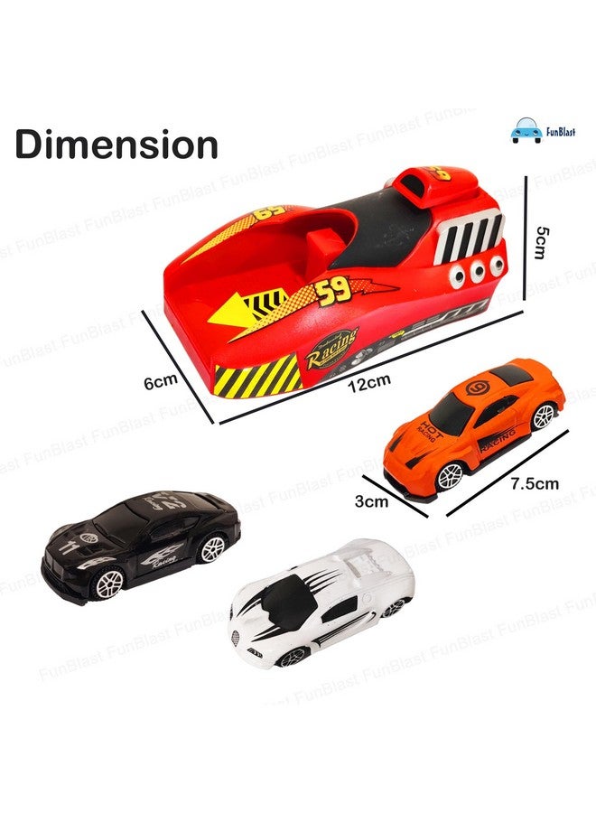 فنبلاست مجموعة ألعاب سيارات الإطلاق السريع من FunBlast - لعبة إطلاق سيارة مع 3 قطع سيارات معدنية مصبوبة بعجلات من سبائك معدنية، مجموعة ألعاب مركبات للأطفال من سن 3 سنوات فما فوق (متعددة الألوان) - Image 3